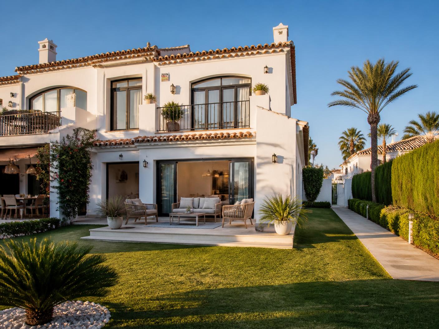 A modernised semi-detached Mediterranean house with a terracotta roof